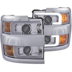 Headlight Set Projector Clear Lens Plank Style Switchback Chrome Housing W/Amber Black Trim Pair Chevrolet Silverado 2500 HD/3500 HD 2015-2019 ANZO USA