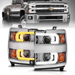 ANZO USA - Headlight Set Projector Clear Lens Plank Style Switchback Chrome Housing W/Amber Black Trim Pair Chevrolet Silverado 2500 HD/3500 HD 2015-2019 ANZO USA - Image 7