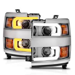 ANZO USA - Headlight Set Projector Clear Lens Plank Style Switchback Chrome Housing W/Amber Black Trim Pair Chevrolet Silverado 2500 HD/3500 HD 2015-2019 ANZO USA - Image 8