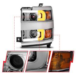 ANZO USA - Headlight Set Projector Clear Lens Plank Style Switchback Chrome Housing W/Amber Black Trim Pair Chevrolet Silverado 2500 HD/3500 HD 2015-2019 ANZO USA - Image 9