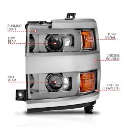 ANZO USA - Headlight Set Projector Clear Lens Plank Style Switchback Chrome Housing W/Amber Black Trim Pair Chevrolet Silverado 2500 HD/3500 HD 2015-2019 ANZO USA - Image 10