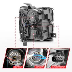 ANZO USA - Headlight Set Projector Clear Lens Plank Style Switchback Chrome Housing W/Amber Black Trim Pair Chevrolet Silverado 2500 HD/3500 HD 2015-2019 ANZO USA - Image 11