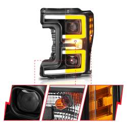ANZO USA - Projector Headlights W/ U-Bar Switchback Black W/ Amber Ford F-250 Super Duty/F-350/F-450 Super Duty 2017-2019 ANZO USA - Image 6