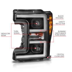 ANZO USA - Projector Headlights W/ U-Bar Switchback Black W/ Amber Ford F-250 Super Duty/F-350/F-450 Super Duty 2017-2019 ANZO USA - Image 7