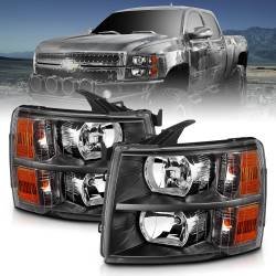 Headlight Set Crystal Headlights Black Chevrolet Silverado 1500/3500 2007-2013, 1500 HD 2007, 2500/2500 HD/3500 HD 2007-2014 ANZO USA