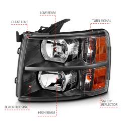 ANZO USA - Headlight Set Crystal Headlights Black Chevrolet Silverado 1500/3500 2007-2013, 1500 HD 2007, 2500/2500 HD/3500 HD 2007-2014 ANZO USA - Image 4