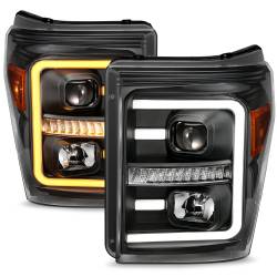 ANZO USA - Projector Headlights W/ Plank Style Switchback Black W/ Amber Ford F-250 Super Duty/F-350/F-450 Super Duty 2011-2016 ANZO USA - Image 2