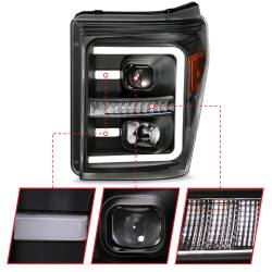 ANZO USA - Projector Headlights W/ Plank Style Switchback Black W/ Amber Ford F-250 Super Duty/F-350/F-450 Super Duty 2011-2016 ANZO USA - Image 3