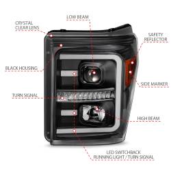 ANZO USA - Projector Headlights W/ Plank Style Switchback Black W/ Amber Ford F-250 Super Duty/F-350/F-450 Super Duty 2011-2016 ANZO USA - Image 4