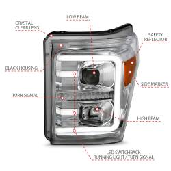 ANZO USA - Projector Headlights W/ Plank Style Switchback Chrome W/ Amber Ford F-250 Super Duty/F-350/F-450 Super Duty 2011-2016 ANZO USA - Image 4
