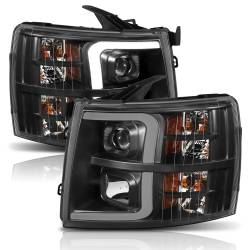 ANZO USA - Projector Headlights W/ Plank Style Switchback Black W/ Amber Chevrolet Silverado 1500 (Not for Classic Bodystyle)/3500 (Not for Classic Bodystyle) 2007-2013, 2500/2500 HD (Not for Classic Bodystyle)/3500 HD 2007-2014 ANZO USA - Image 2