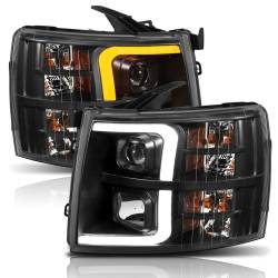 ANZO USA - Projector Headlights W/ Plank Style Switchback Black W/ Amber Chevrolet Silverado 1500 (Not for Classic Bodystyle)/3500 (Not for Classic Bodystyle) 2007-2013, 2500/2500 HD (Not for Classic Bodystyle)/3500 HD 2007-2014 ANZO USA - Image 3