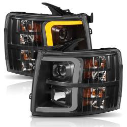 ANZO USA - Projector Headlights W/ Plank Style Switchback Black W/ Amber Chevrolet Silverado 1500 (Not for Classic Bodystyle)/3500 (Not for Classic Bodystyle) 2007-2013, 2500/2500 HD (Not for Classic Bodystyle)/3500 HD 2007-2014 ANZO USA - Image 4