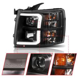 ANZO USA - Projector Headlights W/ Plank Style Switchback Black W/ Amber Chevrolet Silverado 1500 (Not for Classic Bodystyle)/3500 (Not for Classic Bodystyle) 2007-2013, 2500/2500 HD (Not for Classic Bodystyle)/3500 HD 2007-2014 ANZO USA - Image 5