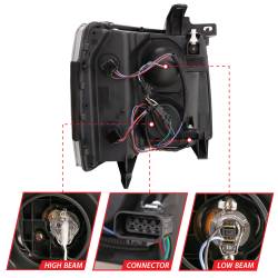 ANZO USA - Projector Headlights W/ Plank Style Switchback Black W/ Amber Chevrolet Silverado 1500 (Not for Classic Bodystyle)/3500 (Not for Classic Bodystyle) 2007-2013, 2500/2500 HD (Not for Classic Bodystyle)/3500 HD 2007-2014 ANZO USA - Image 7