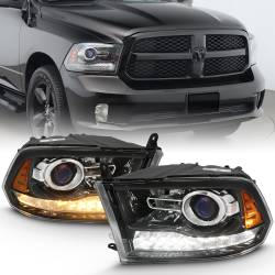 Projector Headlights W/ Halo Projector Plank Style Switchback H.l Halo Black Amber (Oe Style)Ram 1500/2500/3500 2011-2018 ANZO USA