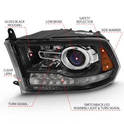 ANZO USA - Projector Headlights W/ Halo Projector Plank Style Switchback H.l Halo Black Amber (Oe Style)Ram 1500/2500/3500 2011-2018 ANZO USA - Image 4