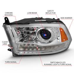 ANZO USA - Projector Headlights W/ Halo Projector Plank Style Switchback H.l Halo Chrome Amber (Oe Style)Ram 1500/2500/3500 2011-2018 ANZO USA - Image 3