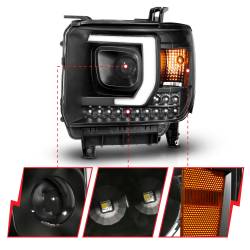 ANZO USA - Projector Headlights Plank Style Black Housing W/DRL GMC Sierra/1500 2014-2015, GMC Sierra 2500 HD/3500 HD 2015-2019 ANZO USA - Image 3