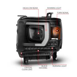 ANZO USA - Projector Headlights Plank Style Black Housing W/DRL GMC Sierra/1500 2014-2015, GMC Sierra 2500 HD/3500 HD 2015-2019 ANZO USA - Image 4