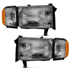 Headlight Set Crystal Headlights Chrome Housing Clear Lens W/Corner Lights Pair (OE Replacement) Dodge Ram 1500/2500/3500 1994-2001 ANZO USA