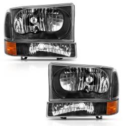 Headlight Set Crystal Headlights Black Housing Clear Lens W/Corner Lights Pair Ford Trucks/SUVs 1999-2004 ANZO USA
