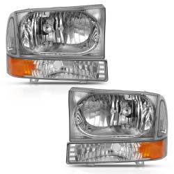 Headlight Set Crystal Headlights Chrome Housing Clear Lens W/Corner Lights Pair Ford Trucks/SUVs 1999-2004 ANZO USA