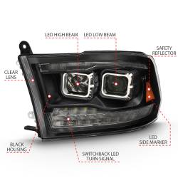 ANZO USA - LED Projector Headlights LED Projector Plank Style Switchback H.l Halo Black Amber (Oe Style)Ram 1500/2500/3500 2011-2018 ANZO USA - Image 4
