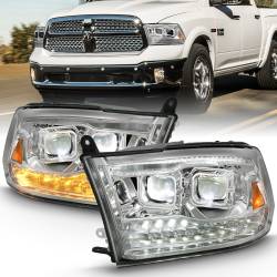 LED Projector Headlights LED Projector Plank Style Switchback H.l Halo Chrome Amber (Oe Style)Ram 1500/2500/3500 2011-2018 ANZO USA