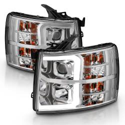 ANZO USA - Projector Headlights Plank Style Chrome Amber Pair Chevrolet Silverado 1500/3500 2007-2013, 2500/2500 HD/3500 HD 2007-2014 ANZO USA - Image 2