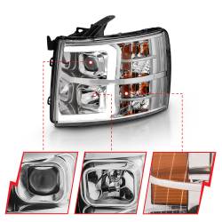 ANZO USA - Projector Headlights Plank Style Chrome Amber Pair Chevrolet Silverado 1500/3500 2007-2013, 2500/2500 HD/3500 HD 2007-2014 ANZO USA - Image 3