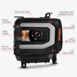 ANZO USA - Projector Headlights Plank Style Black W/ Switchback GMC Sierra/1500 2014-2015, GMC Sierra 2500 HD/3500 HD 2015-2019 ANZO USA - Image 4