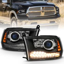 Projector Headlights Plank Style Switchback Matte Black Housing Clear Lens PairRam 1500/2500/3500 2011-2018 ANZO USA