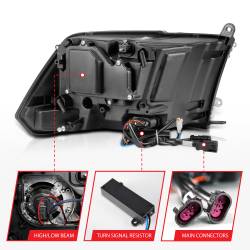 ANZO USA - Projector Headlights Plank Style Switchback Matte Black Housing Clear Lens PairRam 1500/2500/3500 2011-2018 ANZO USA - Image 5