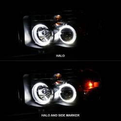 ANZO USA - Projector Headlights Black Housing W/ Halo Clear Lens Pair Dodge Ram 1500 2002-2005, 2500/3500 2003-2005 ANZO USA - Image 2