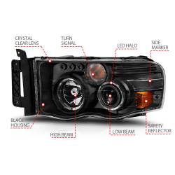 ANZO USA - Projector Headlights Black Housing W/ Halo Clear Lens Pair Dodge Ram 1500 2002-2005, 2500/3500 2003-2005 ANZO USA - Image 4