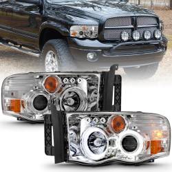 Projector Headlights Chrome Housing W/ Halo Clear Lens Pair Dodge Ram 1500 2002-2005, 2500/3500 2003-2005 ANZO USA