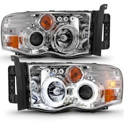 ANZO USA - Projector Headlights Chrome Housing W/ Halo Clear Lens Pair Dodge Ram 1500 2002-2005, 2500/3500 2003-2005 ANZO USA - Image 2