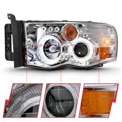 ANZO USA - Projector Headlights Chrome Housing W/ Halo Clear Lens Pair Dodge Ram 1500 2002-2005, 2500/3500 2003-2005 ANZO USA - Image 3