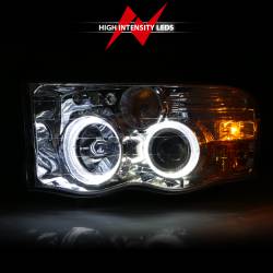 ANZO USA - Projector Headlights Chrome Housing W/ Halo Clear Lens Pair Dodge Ram 1500 2002-2005, 2500/3500 2003-2005 ANZO USA - Image 6
