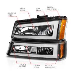 ANZO USA - Crystal Headlight Set W/ LED Light Bar Style Black Housing Clear Lens Pair Chevrolet Avalanche 1500/Avalanche/Avalanche Silverado 2500 2003-2006, Chevrolet Silverado 1500/1500 HD/2500 HD/3500 2003-2007 ANZO USA - Image 4