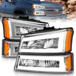 Crystal Headlight Set W/ LED Light Bar Style Chrome Housing Clear Lens Pair Chevrolet Avalanche 1500/Avalanche/Avalanche Silverado 2500 2003-2006, Chevrolet Silverado 1500/1500 HD/2500 HD/3500 2003-2007 ANZO USA