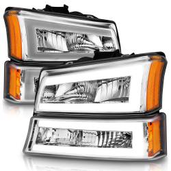 ANZO USA - Crystal Headlight Set W/ LED Light Bar Style Chrome Housing Clear Lens Pair Chevrolet Avalanche 1500/Avalanche/Avalanche Silverado 2500 2003-2006, Chevrolet Silverado 1500/1500 HD/2500 HD/3500 2003-2007 ANZO USA - Image 2