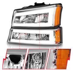 ANZO USA - Crystal Headlight Set W/ LED Light Bar Style Chrome Housing Clear Lens Pair Chevrolet Avalanche 1500/Avalanche/Avalanche Silverado 2500 2003-2006, Chevrolet Silverado 1500/1500 HD/2500 HD/3500 2003-2007 ANZO USA - Image 3