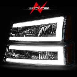 ANZO USA - Crystal Headlight Set W/ LED Light Bar Style Chrome Housing Clear Lens Pair Chevrolet Avalanche 1500/Avalanche/Avalanche Silverado 2500 2003-2006, Chevrolet Silverado 1500/1500 HD/2500 HD/3500 2003-2007 ANZO USA - Image 6