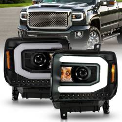 Projector Headlights W/ Plank Style Black Housing Clear Lens Pair GMC Sierra/1500 2014-2015, GMC Sierra 2500 HD/3500 HD 2015-2019 ANZO USA