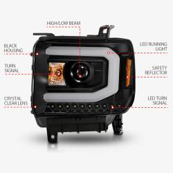 ANZO USA - Projector Headlights W/ Plank Style Black Housing Clear Lens Pair GMC Sierra/1500 2014-2015, GMC Sierra 2500 HD/3500 HD 2015-2019 ANZO USA - Image 4