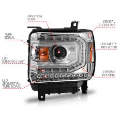 ANZO USA - Projector Headlights W/ Plank Style Chrome Housing Clear Lens Pair GMC Sierra/1500 2014-2015, GMC Sierra 2500 HD/3500 HD 2015-2019 ANZO USA - Image 4