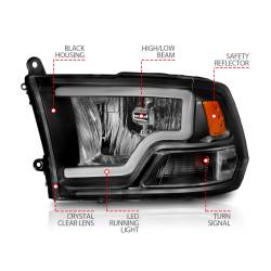 ANZO USA - Crystal Headlight Pair Set W/ Light Bar Style Black Housing Clear LensRam 1500/2500/3500 2011-2018 ANZO USA - Image 4