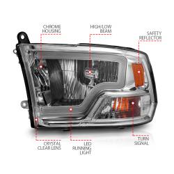 ANZO USA - Crystal Headlight Set W/ Light Bar Style Chrome Housing Clear Lens PairRam 1500/2500/3500 2011-2018 ANZO USA - Image 4